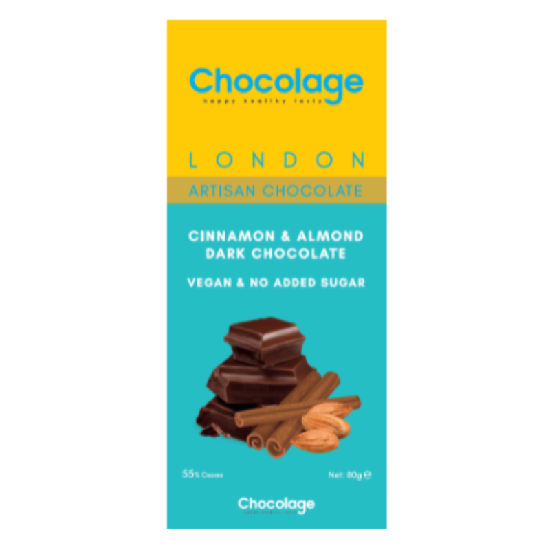Chocolage Cinnamon & Almond Vegan Dark Chocolate 80gr-London Grocery