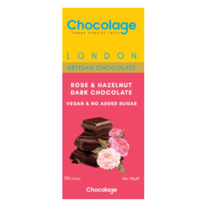 Chocolage Rose & Hazelnut Vegan Dark Chocolate 90gr-London Grocery
