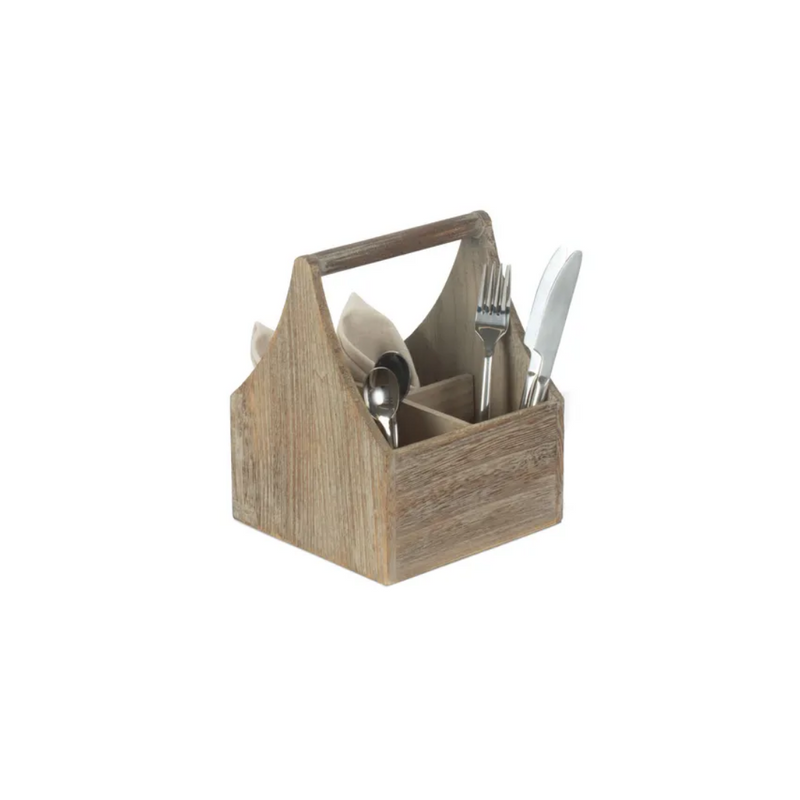 Oak Effect Square 4 Section Cutlery Holder | London Grocery