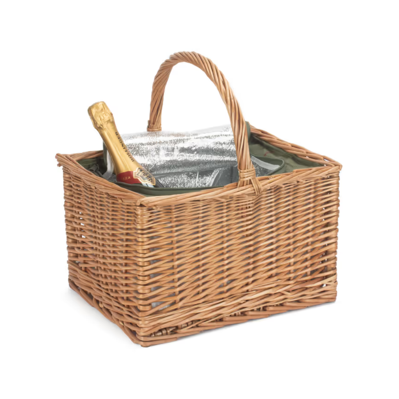 Deluxe Butcher's Basket With Green Tweed Cooler Bag | London Grocery
