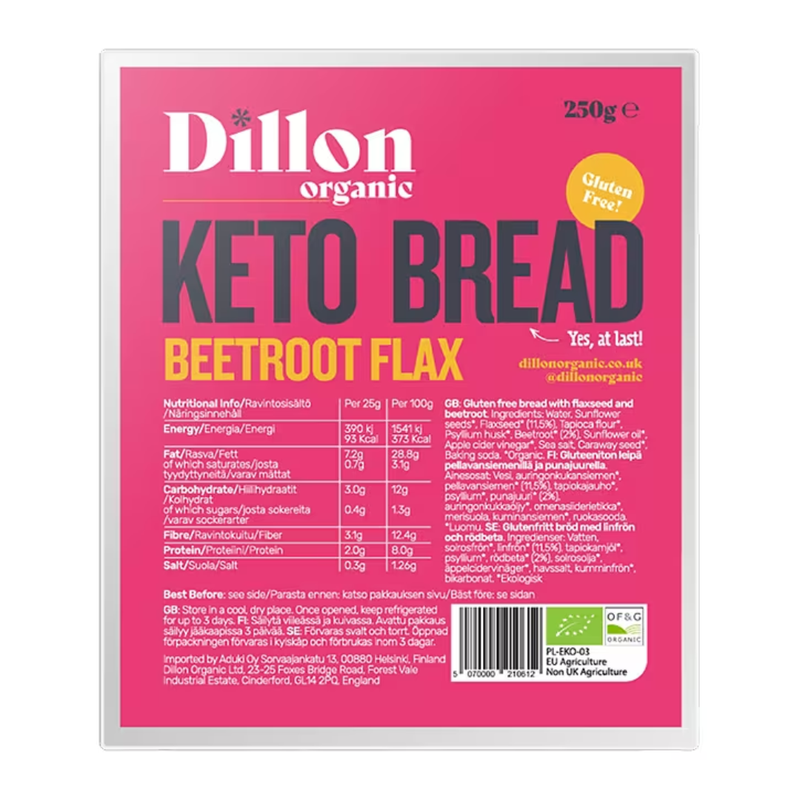 Dillon Organic Beetroot Flax Keto Bread 250g | London Grocery