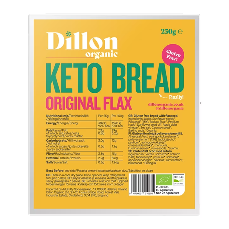 Dillon Organic Original Flax Keto Bread 250g | London Grocery