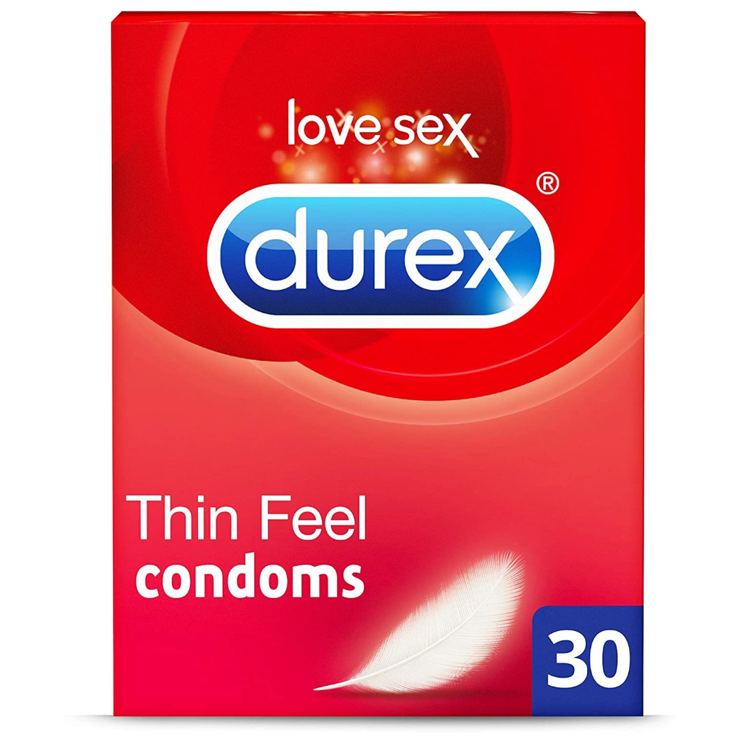 Durex Thin Feel, 30 Condoms, With Silicone Lube, Easy On Shape