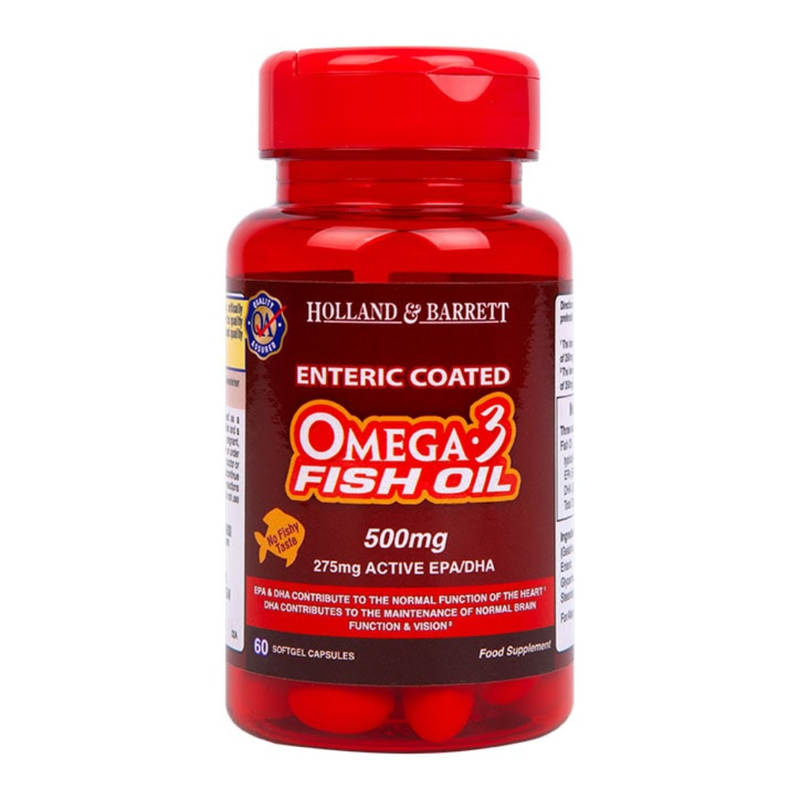 Holland & Barrett Enteric Coated Omega 3 Fish Oil 60 Capsules 500mg | London Grocery