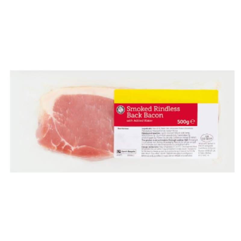 Euro Shopper Smoked Rindless Back Bacon with Added Water 500g x 10 Packs | London Grocery