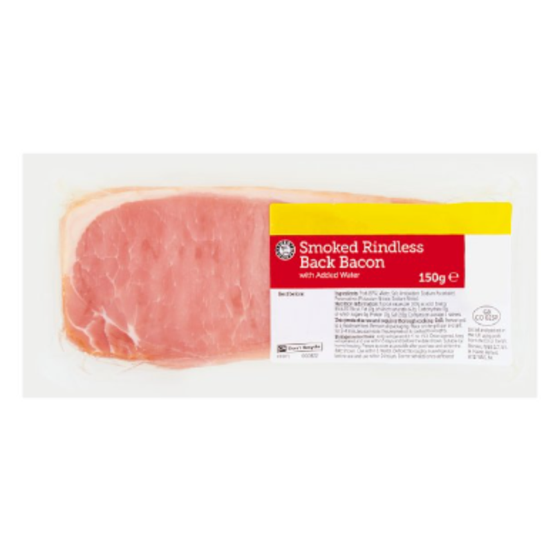 Euro Shopper Smoked Rindless Back Bacon with Added Water 150g x 6 Packs | London Grocery