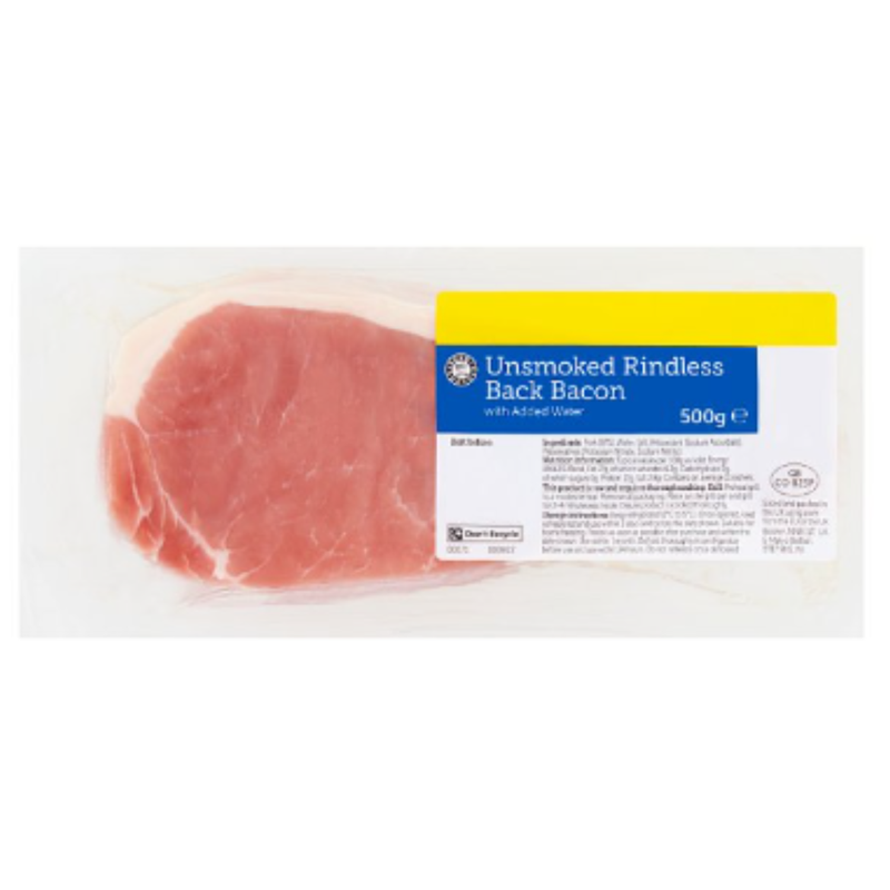 Euro Shopper Unsmoked Rindless Back Bacon with Added Water 500g x 2 Packs | London Grocery
