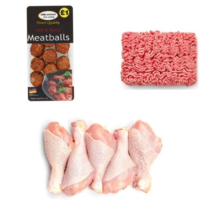 Hot & Spicy Meaty Box | 3 Ingredients | Chicken Drumstick | Beef Mince Meat | Spicy Meatballs | London Grocery