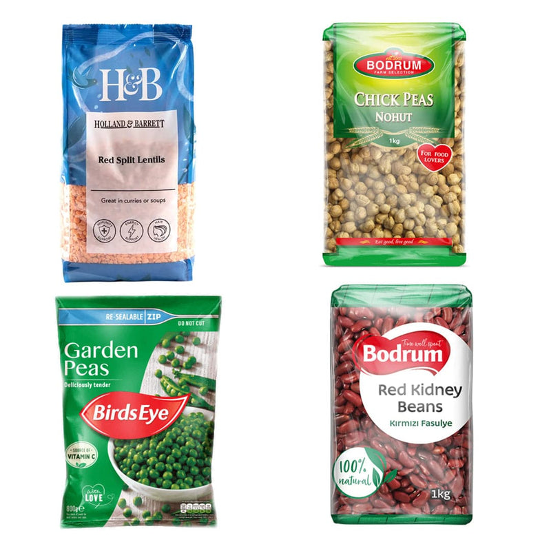 Fiber Fueled Box | 4 Ingredients | Red Split Lentils | Kidney Beans | Chickpeas | Garden Pea | London Grocery