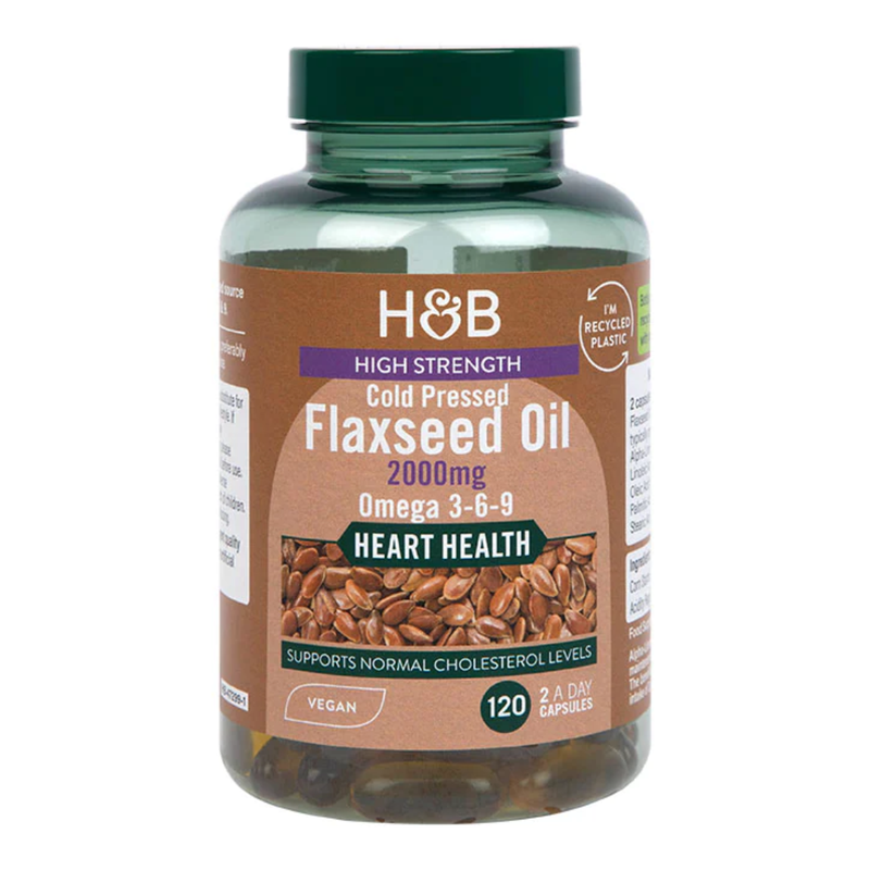 Holland & Barrett Vegan High Strength Flaxseed Triple Omega 3-6-9 Oil 2000mg 120 Capsules | London Grocery