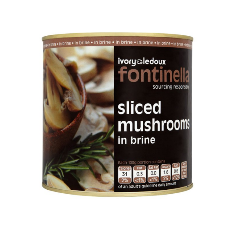 Fontinella Sliced Mushrooms in Brine 2.55kg MUSHS3 x 6 cases  - London Grocery