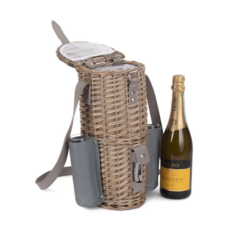 Single Bottle & 2 Champagne Glass Carrier With Shoulder Strap | London Grocery