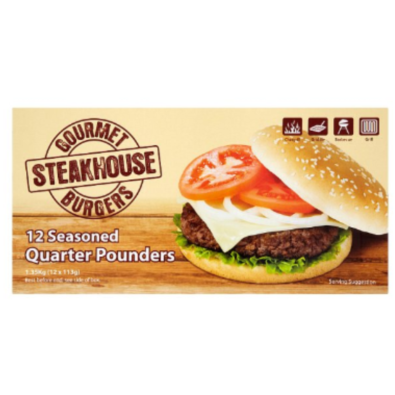 Gourmet Steakhouse Burgers 12 Seasoned Quarter Pounders 1356g x 1 Pack | London Grocery