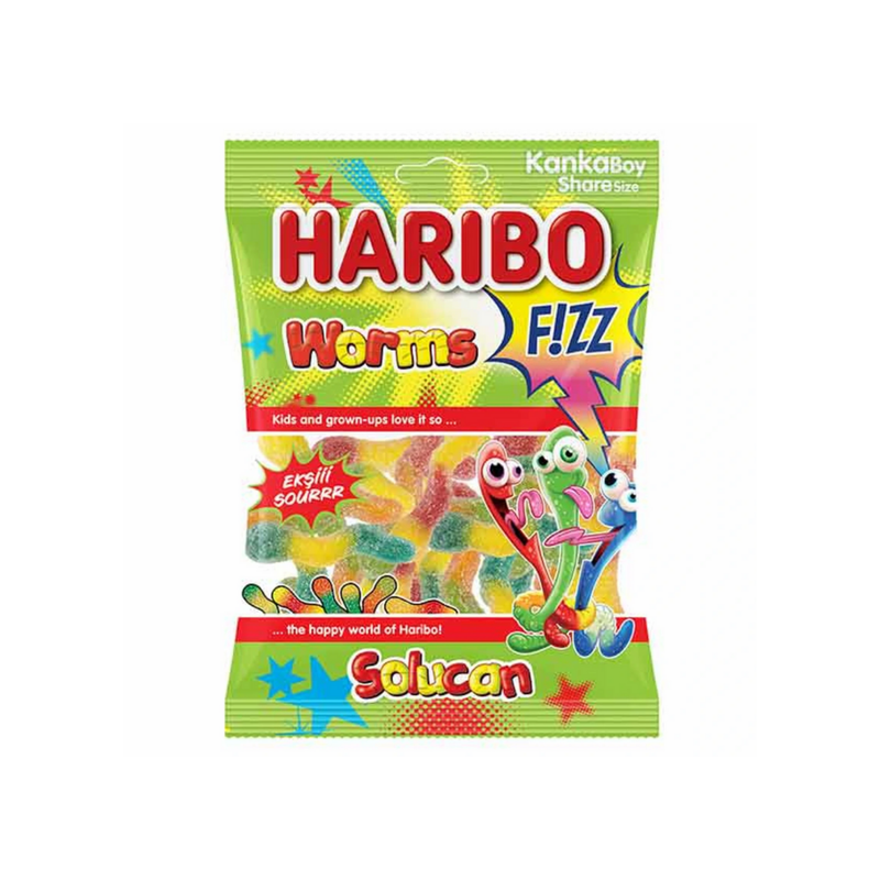 Haribo Halal Fizzy worms Gummy Candy 70g-London Grocery