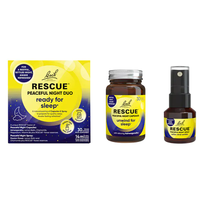 Bach RESCUE Peaceful Night Duo (30 Vegan Capsules + 14ml Spray) | London Grocery