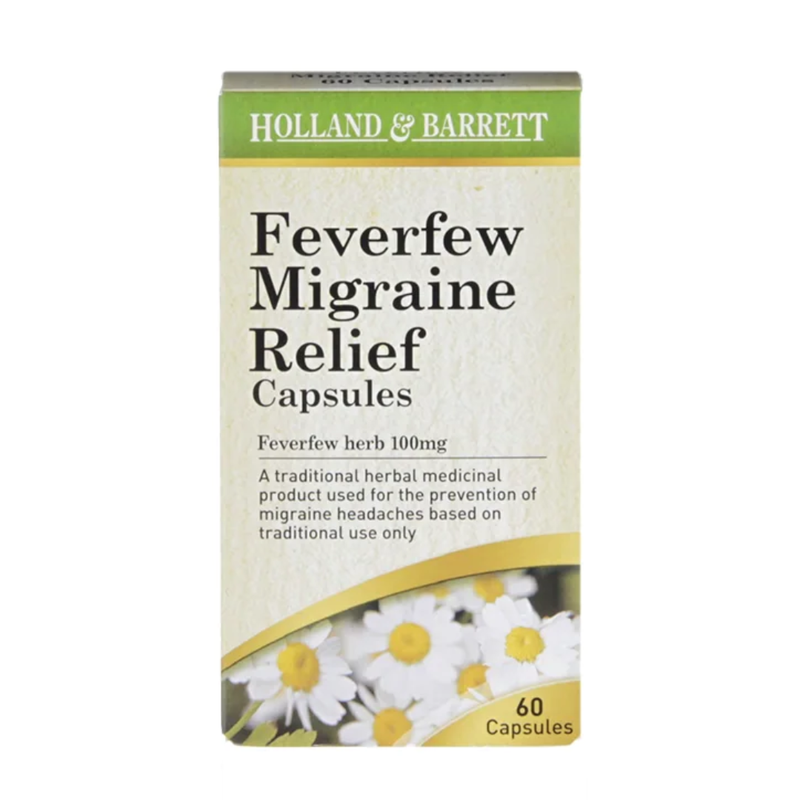 Holland & Barrett Feverfew Migraine Relief 60 Capsules 100mg | London Grocery