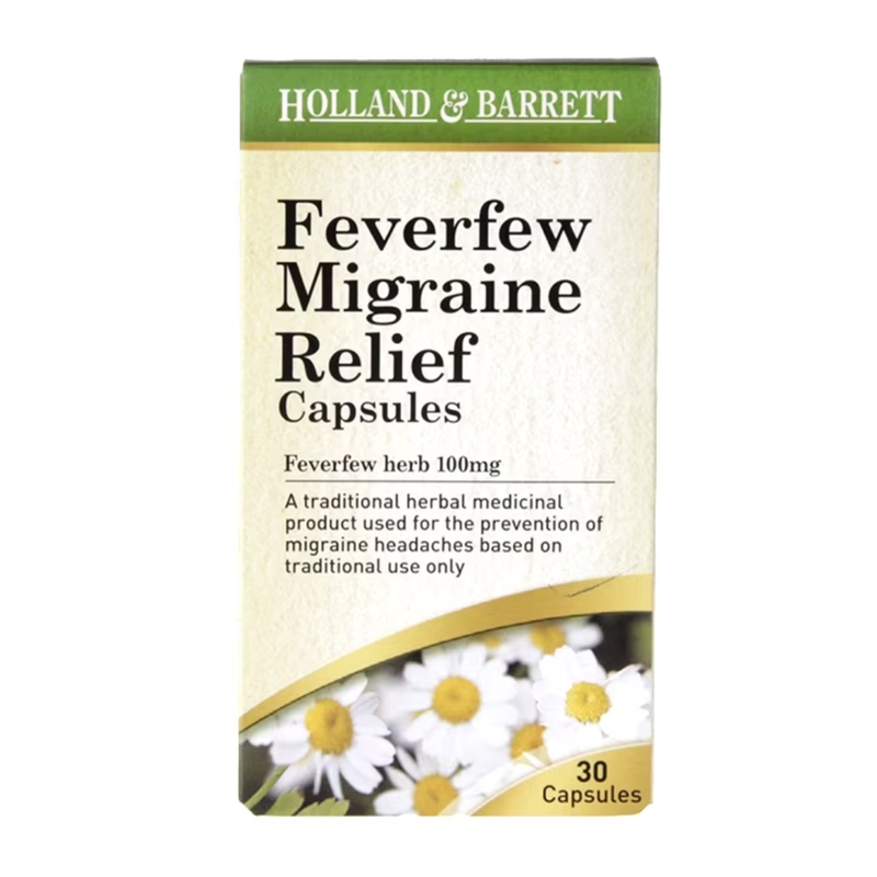 Holland & Barrett Feverfew Migraine Relief 30 Capsules 100mg | London Grocery