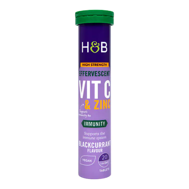 Holland & Barrett High Strength Effervescent Vit C & Zinc Blackcurrant Flavour 20 Tablets | London Grocery