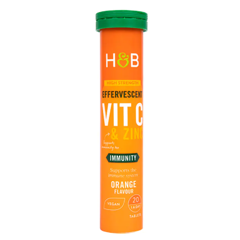 Holland & Barrett High Strength Effervescent Vit C & Zinc Orange Flavour 20 Tablets | London Grocery