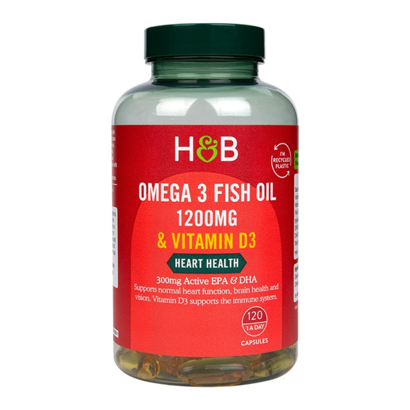 Holland & Barrett Omega 3 Fish Oil + D3 1200mg 120 Capsules | London Grocery