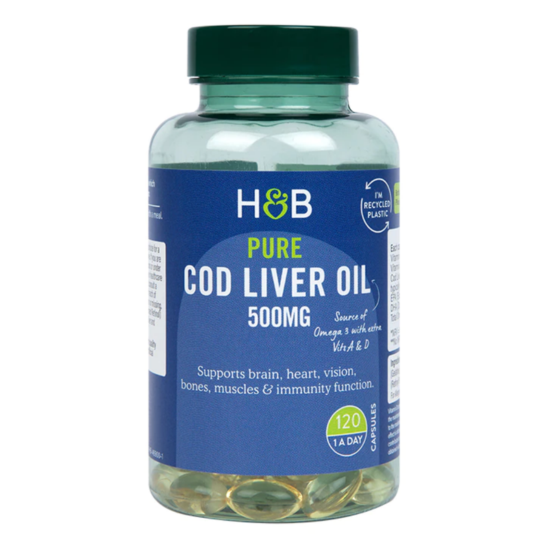 Holland & Barrett Pure Cod Liver Oil 500mg 120 Capsules | London Grocery