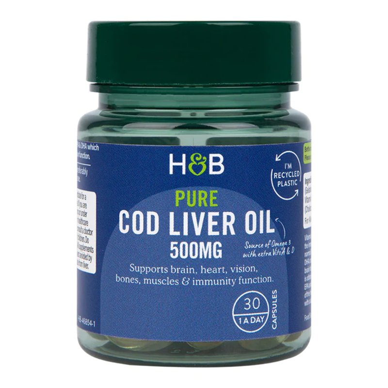Holland & Barrett Pure Cod Liver Oil 500mg 30 Capsules | London Grocery