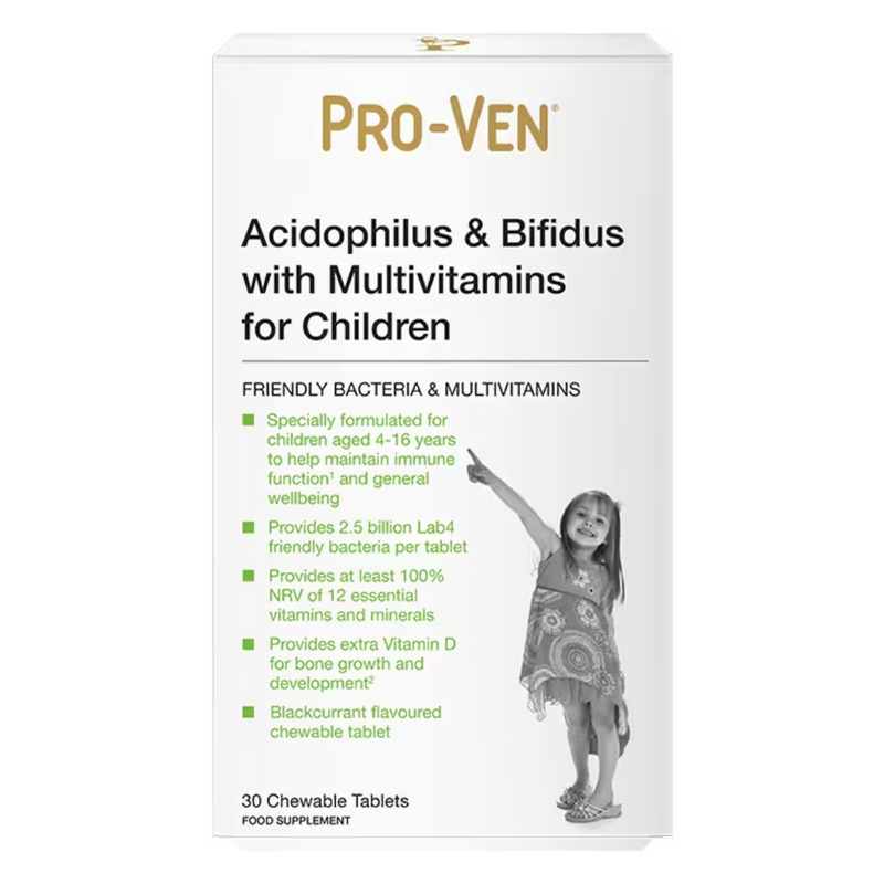 Pro-Ven Acidophilus & Bifidus with Multivitamins 30 Chewable Tablets for Children | London Grocery