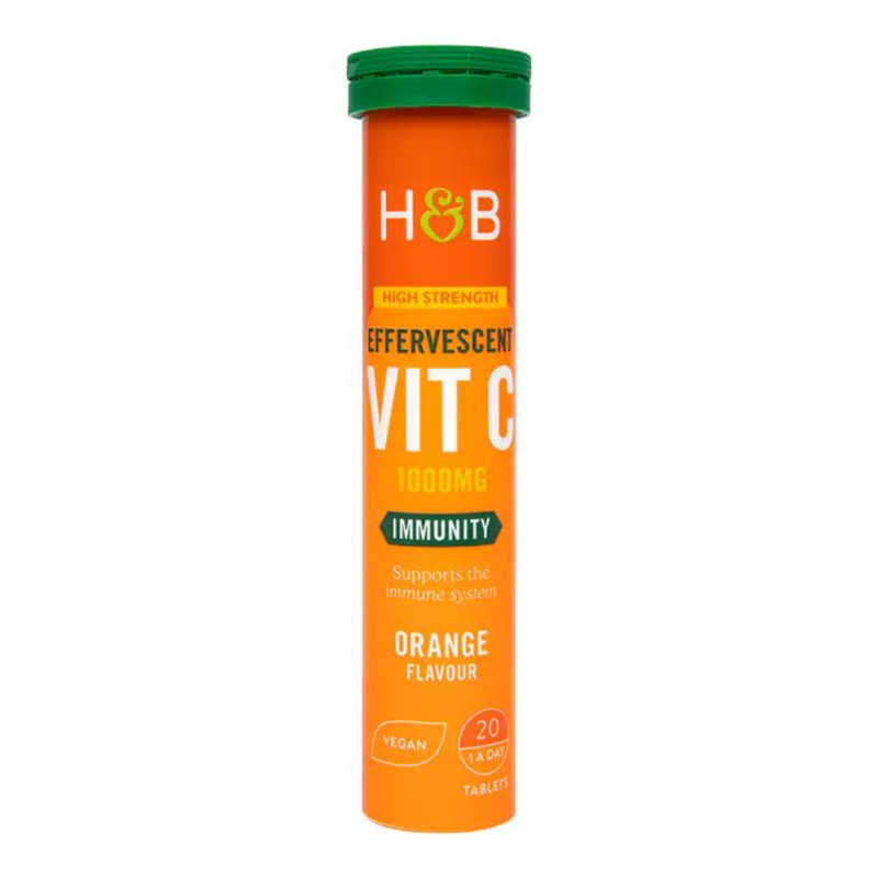 Holland & Barrett High Strength Effervescent Vit C 1000mg Orange Flavour 20 Tablets | London Grocery