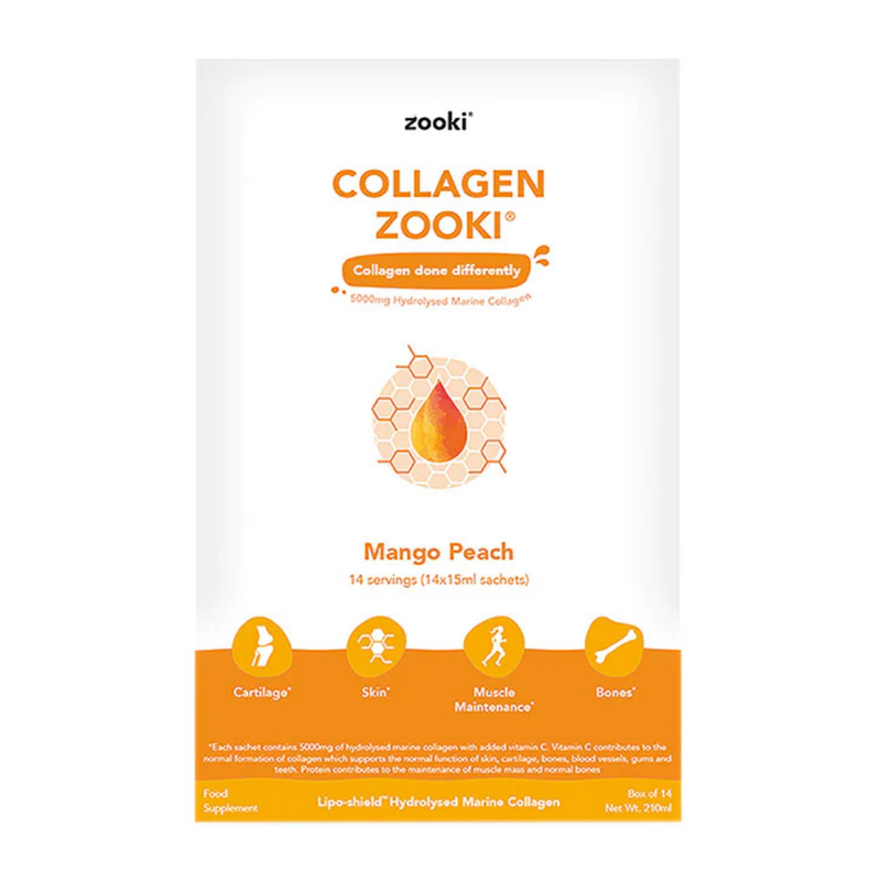 YourZooki 5000mg Hydrolysed Marine Collagen Mango Peach Flavour 14 Sachets | London Grocery