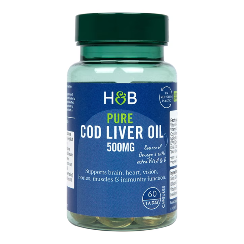 Holland & Barrett Pure Cod Liver Oil 500mg 60 Capsules | London Grocery
