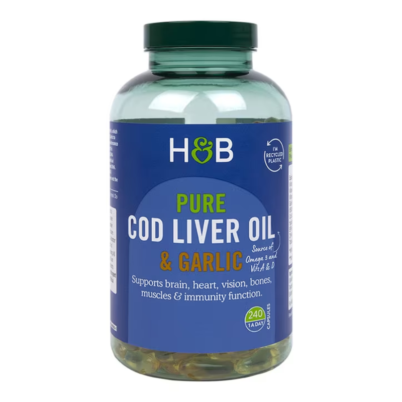 Holland & Barrett Pure Cod Liver Oil & Garlic 240 Capsules | London Grocery