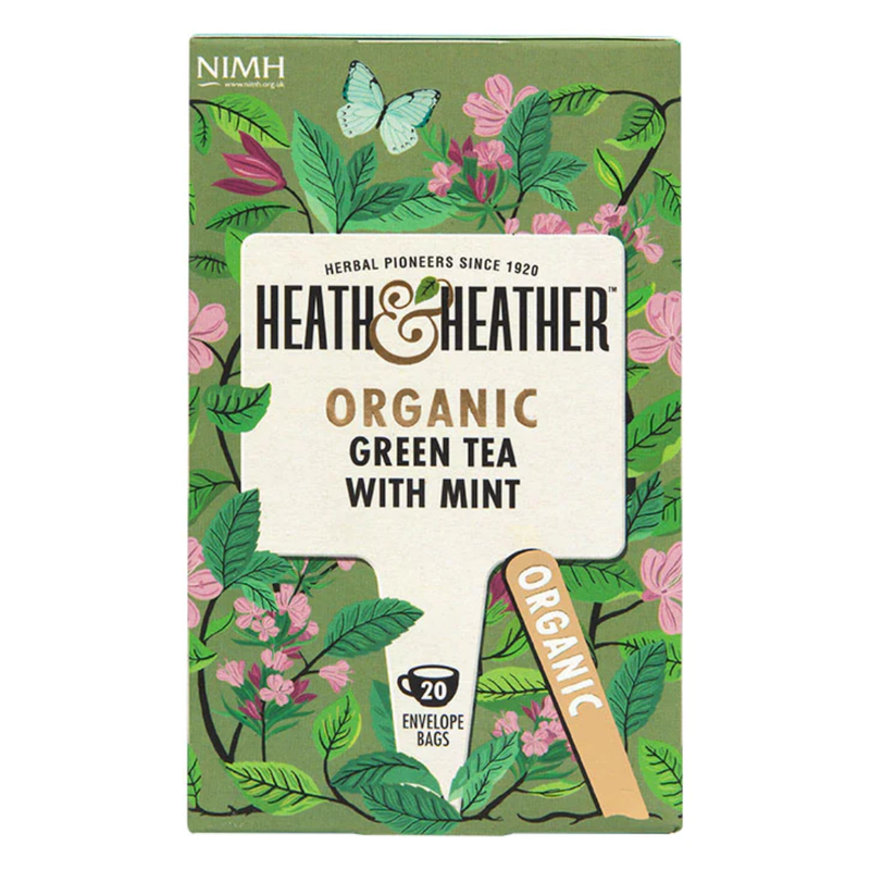 Heath & Heather Organic Green Tea & Mint 20 Tea Bags | London Grocery