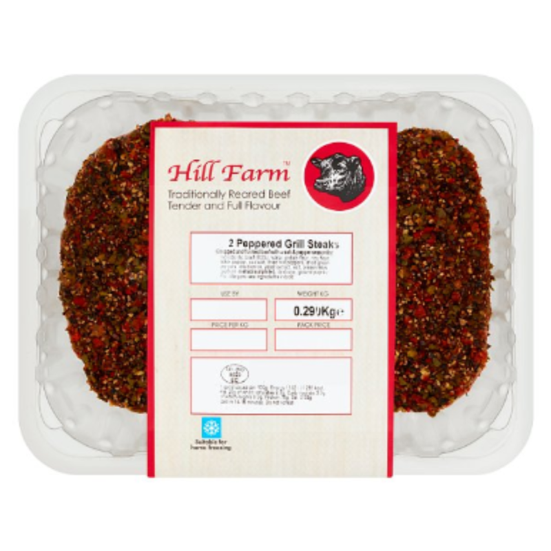 Hill Farm 2 Peppered Grill Steaks 0.290kg x 1 Pack | London Grocery