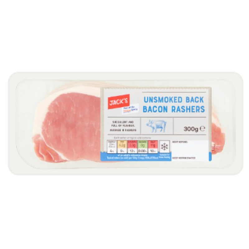 Jack's Unsmoked Back Bacon Rashers 300g x 16 Packs | London Grocery