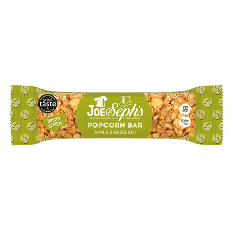 Joe & Sephs Apple & Hazelnut Popcorn Bar 27g | London Grocery