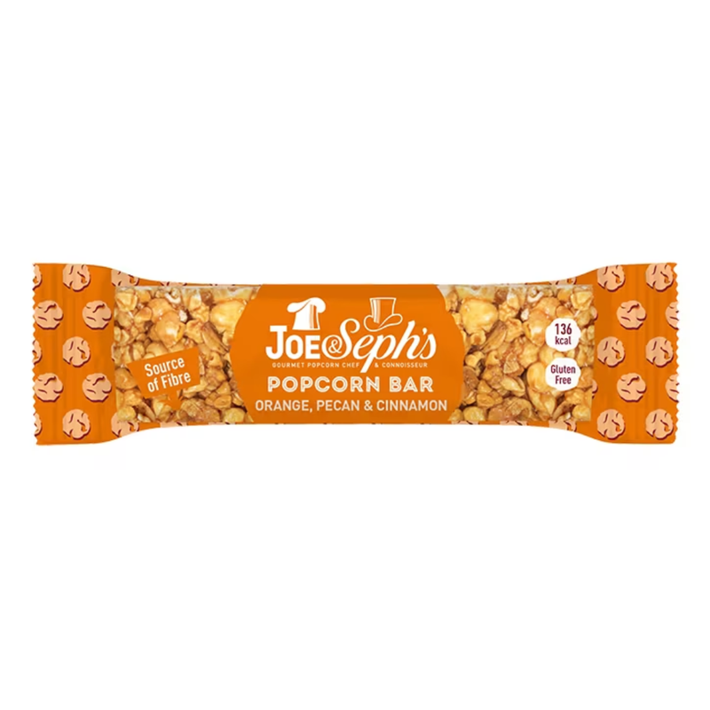 Joe & Sephs Popcorn Bar with Orange, Pecan & Cinnamon 27g | London Grocery