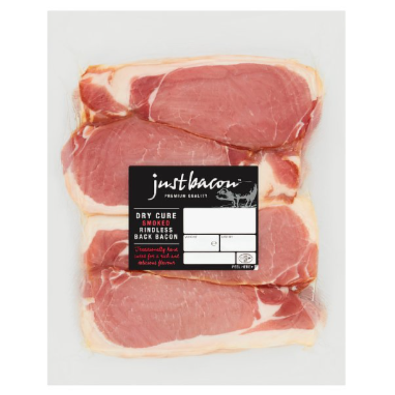 Just Bacon Dry Cure Smoked Rindless Back Bacon 2kg x 1 Pack | London Grocery