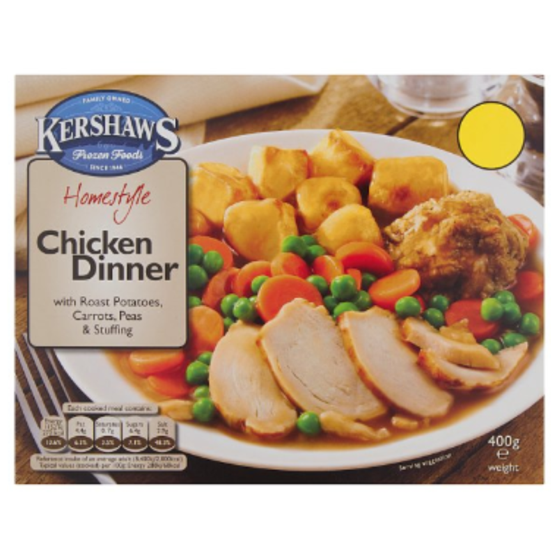 Kershaws Homestyle Chicken Dinner with Roast Potatoes, Carrots, Peas & Stuffing 400g x 1 Pack | London Grocery