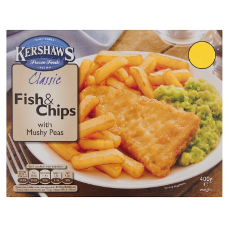Kershaws Classic Fish & Chips with Mushy Peas 400g x 1 Pack | London Grocery