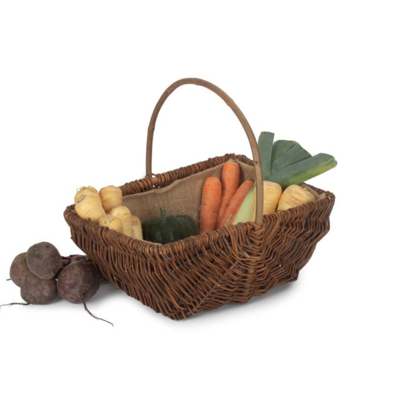 Large Rectangular Unpeeled Willow Garden Trug With Hessian Lining | London Grocery