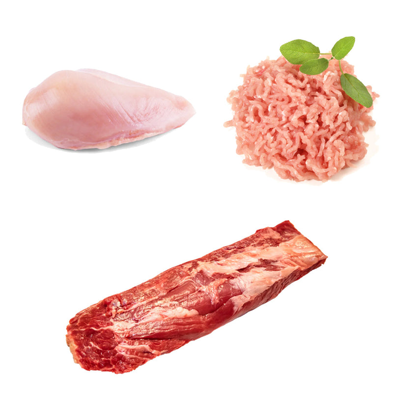 Trio of Indulgence Box | 3 Ingredients | Sirloin Steak | Chicken Breast |Turkey Mince | London Grocery