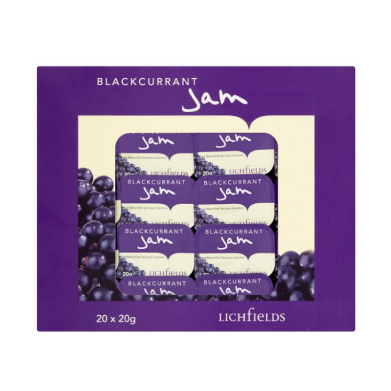 Lichfields Preserves Blackcurrant Jam 20 x 20g x 5 cases  - London Grocery