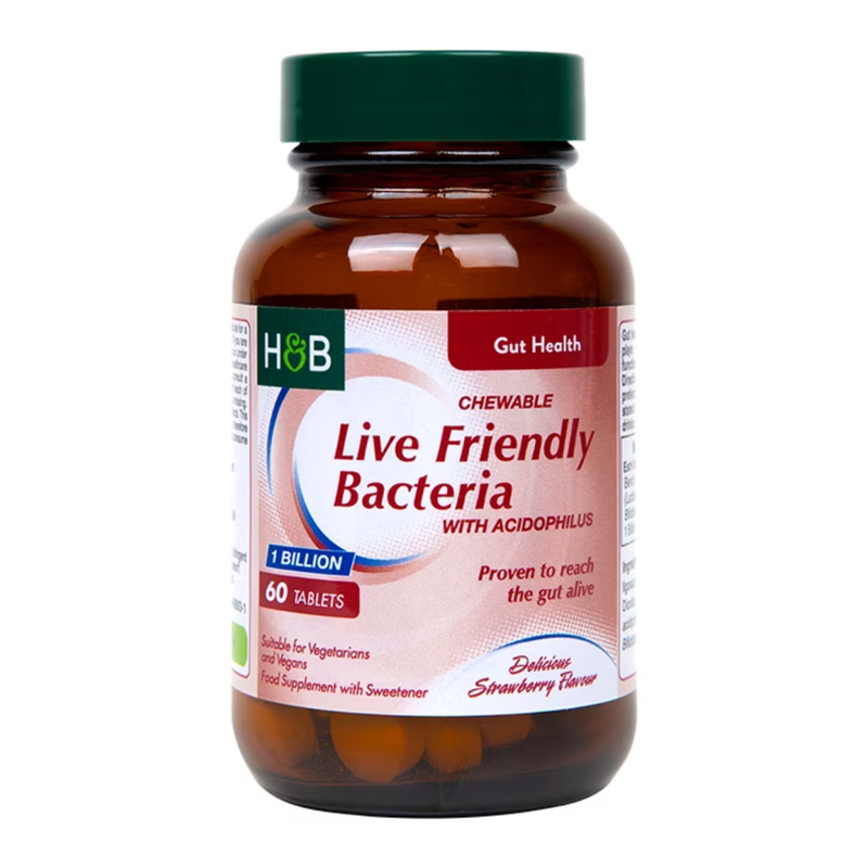 Holland & Barrett Live Friendly Bacteria Strawberry Flavour 60 Chewable Tablets | London Grocery