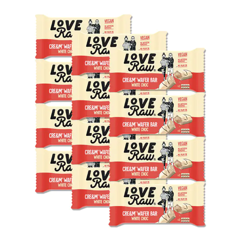 Love Raw Vegan White Chocolate Cre&m Wafer 12 x 44g | London Grocery