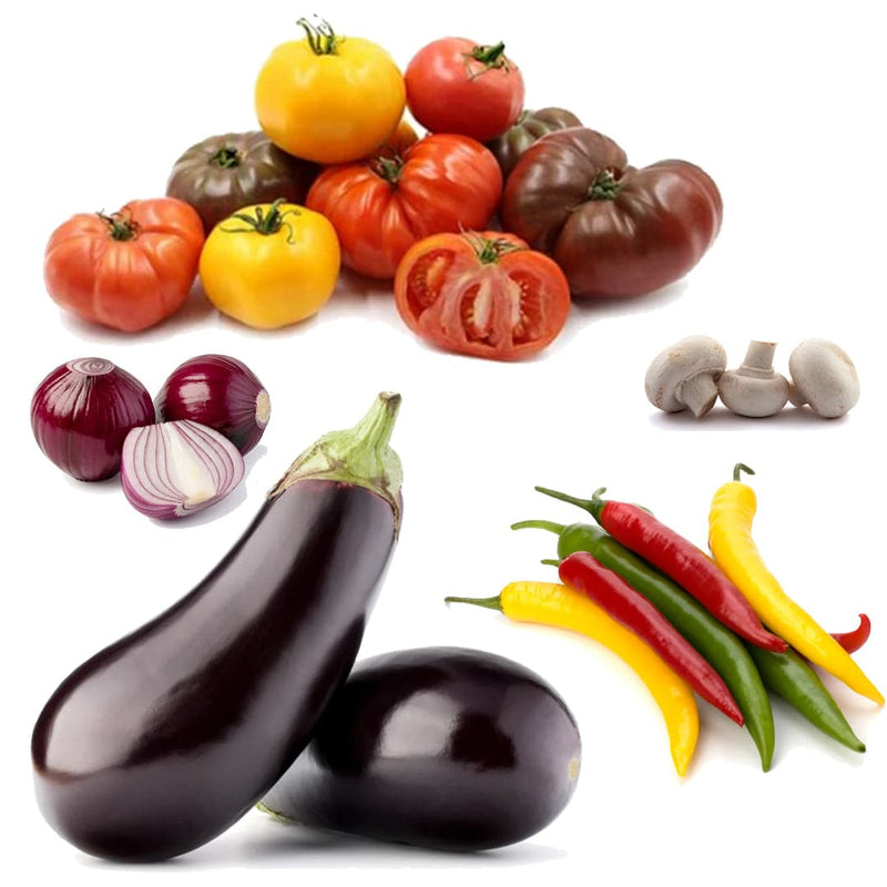 Low-Glycemic Index Veggie Box | 5 Ingredients | Tomatos | Chili Pepper | Red Onion | Mushroom | Aubergines  | London Grocery