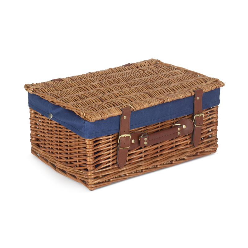 16" Light Steamed Hamper With Navy Blue Lining | London Grocery