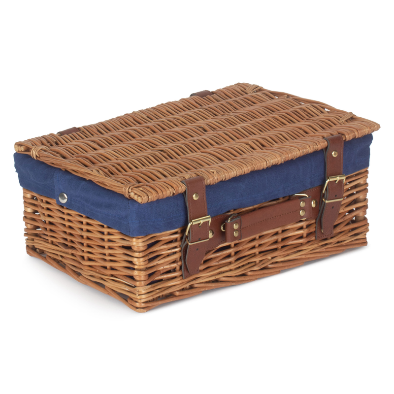 14" Light Steamed Hamper With Navy Blue Lining | London Grocery