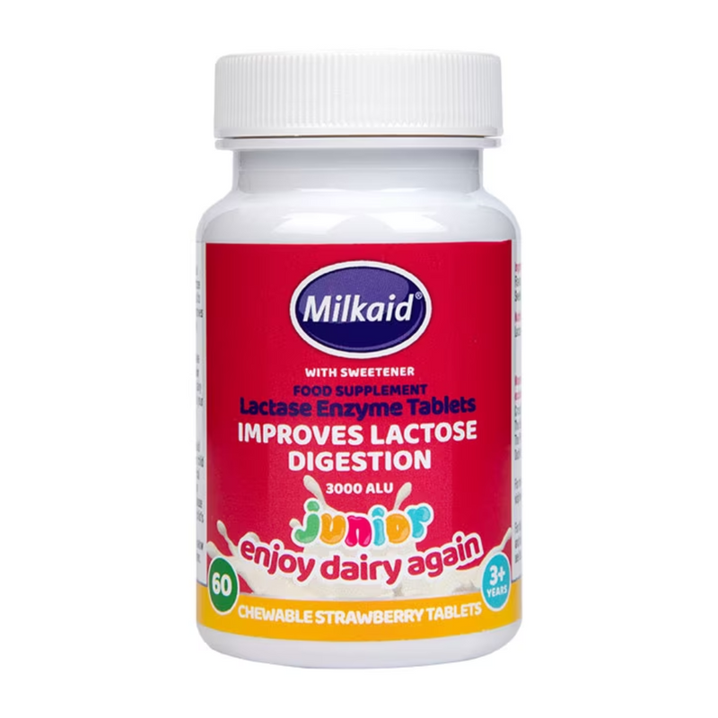 Milkaid Junior Lactase Enzyme Chewable Strawberry 60 Tablets | London Grocery