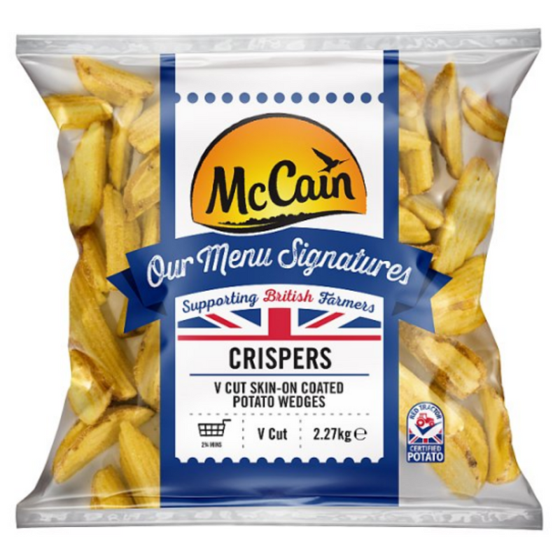 McCain Our Menu Signatures Crispers V Cut Skin-On Coated Potato Wedges 2.27kg x 4 Packs | London Grocery