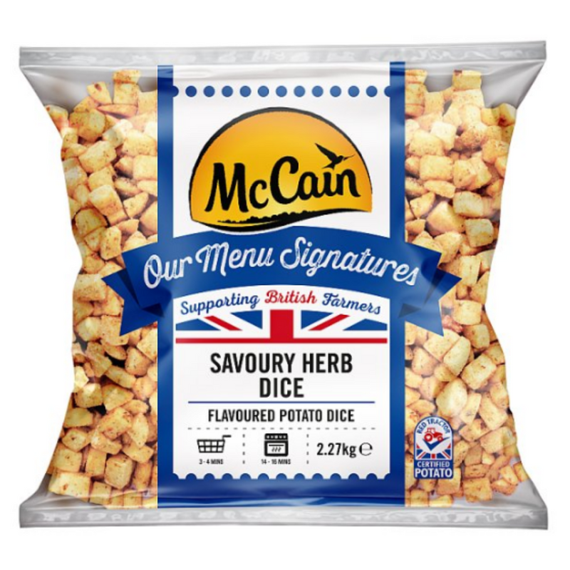 McCain Our Menu Signatures Savoury Herb Flavoured Potato Dice 2.27kg x 1 Pack | London Grocery